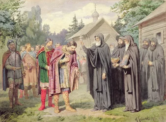Il Duca Dimitry e San Sergio a Redonezh prima della battaglia con i Tartari, 1880